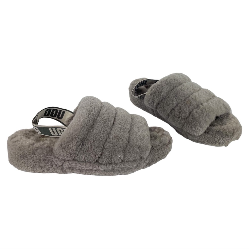 UGG Fluff Yeah Platform Slide Slipper Grey Sheepskin Sz 9